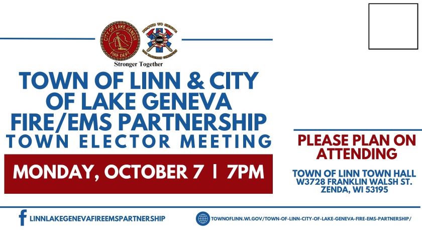 Meeting Postcard: Town of Linn & City of Lake Geneva Fire/EMS Partnership Town Elector Meeting